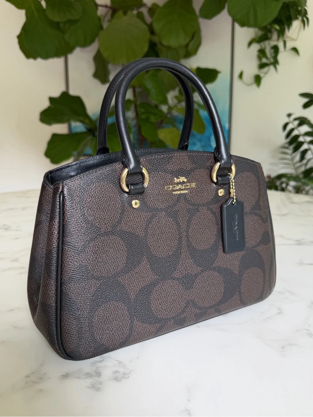 COACH Savannah Small Carryall Bag In Signature Canvas CAL53 Gold Walnut Black